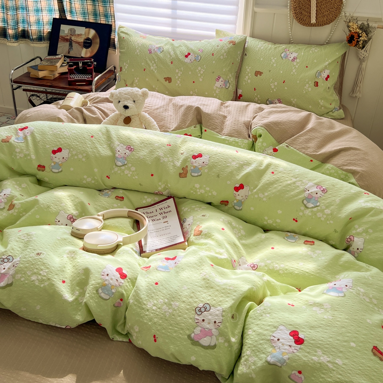 91家纺网 家纺一手货源 找家纺 水木坊 2026春夏新款高品质泡芙普通款四件套 小猫拉车