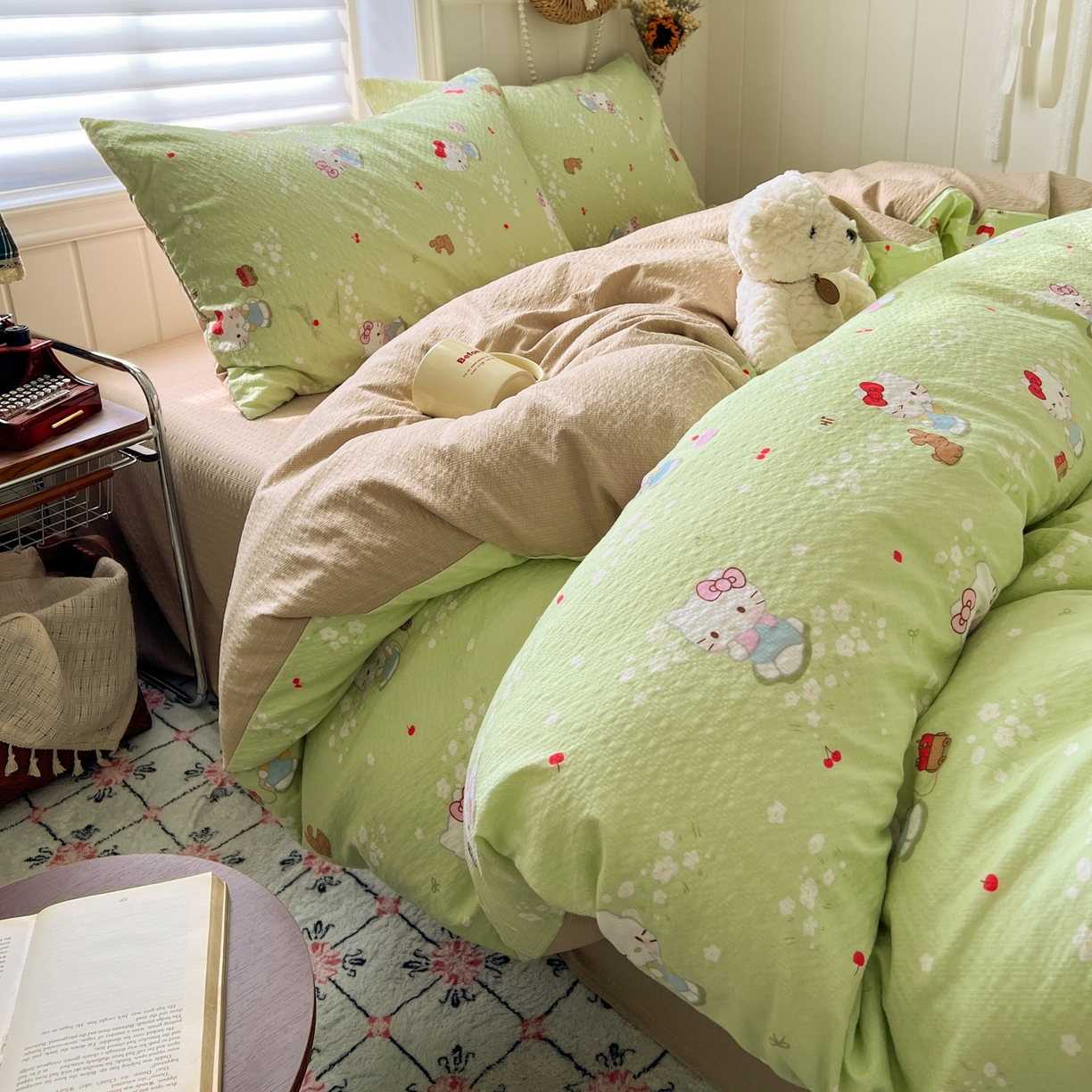 91家纺网 家纺一手货源 找家纺 水木坊 2026春夏新款高品质泡芙普通款四件套 小猫拉车