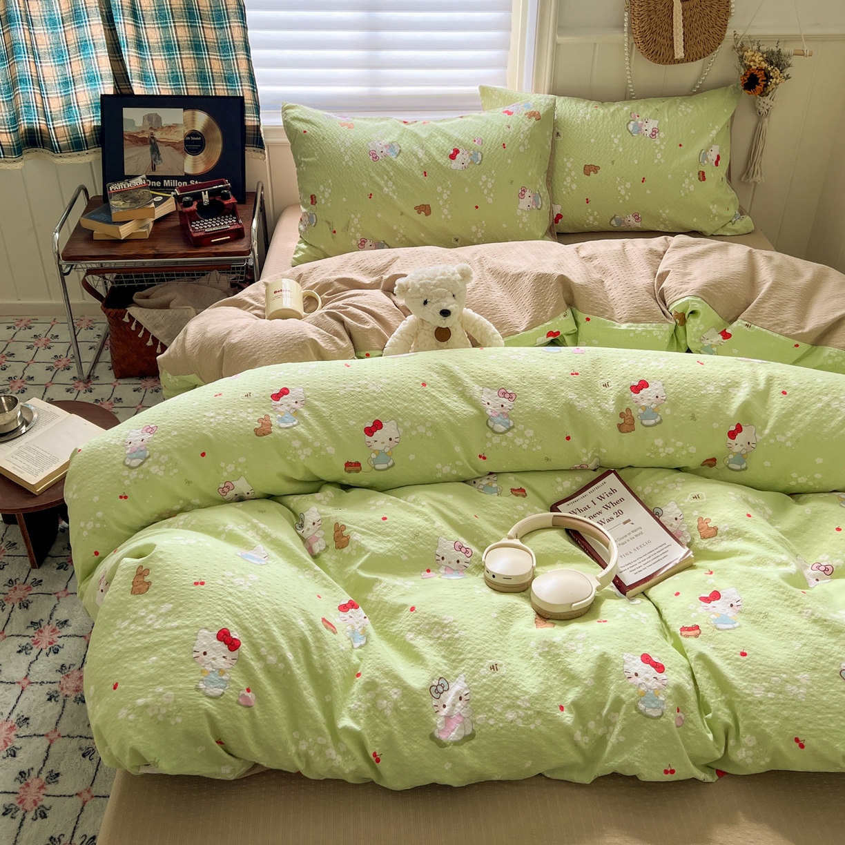 91家纺网 家纺一手货源 找家纺 水木坊 2026春夏新款高品质泡芙普通款四件套 小猫拉车