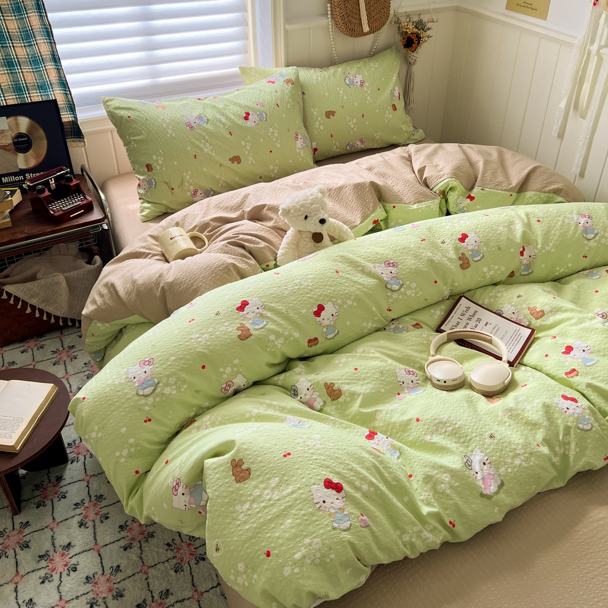 91家纺网 家纺一手货源 找家纺 水木坊 2026春夏新款高品质泡芙普通款四件套 小猫拉车