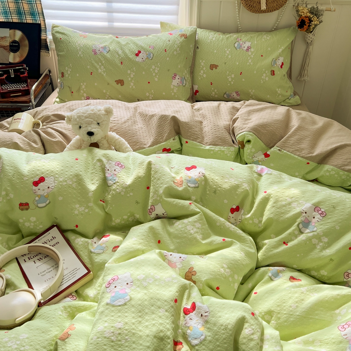 91家纺网 家纺一手货源 找家纺 水木坊 2026春夏新款高品质泡芙普通款四件套 小猫拉车