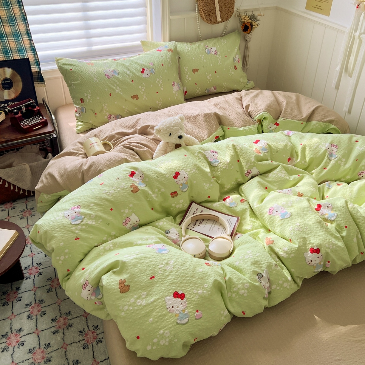 91家纺网 家纺一手货源 找家纺 水木坊 2026春夏新款高品质泡芙普通款四件套 小猫拉车