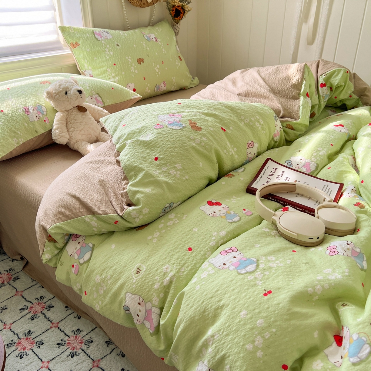 91家纺网 家纺一手货源 找家纺 水木坊 2026春夏新款高品质泡芙普通款四件套 小猫拉车