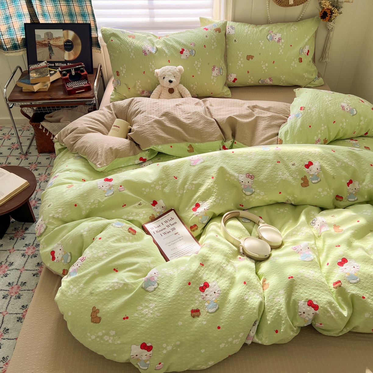 91家纺网 家纺一手货源 找家纺 水木坊 2026春夏新款高品质泡芙普通款四件套 小猫拉车