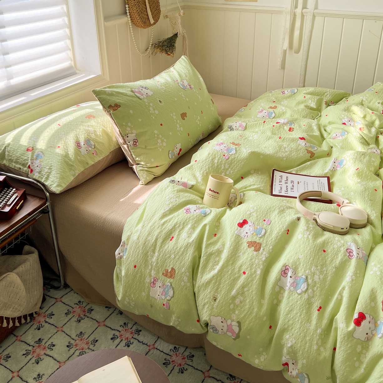 91家纺网 家纺一手货源 找家纺 水木坊 2026春夏新款高品质泡芙普通款四件套 小猫拉车