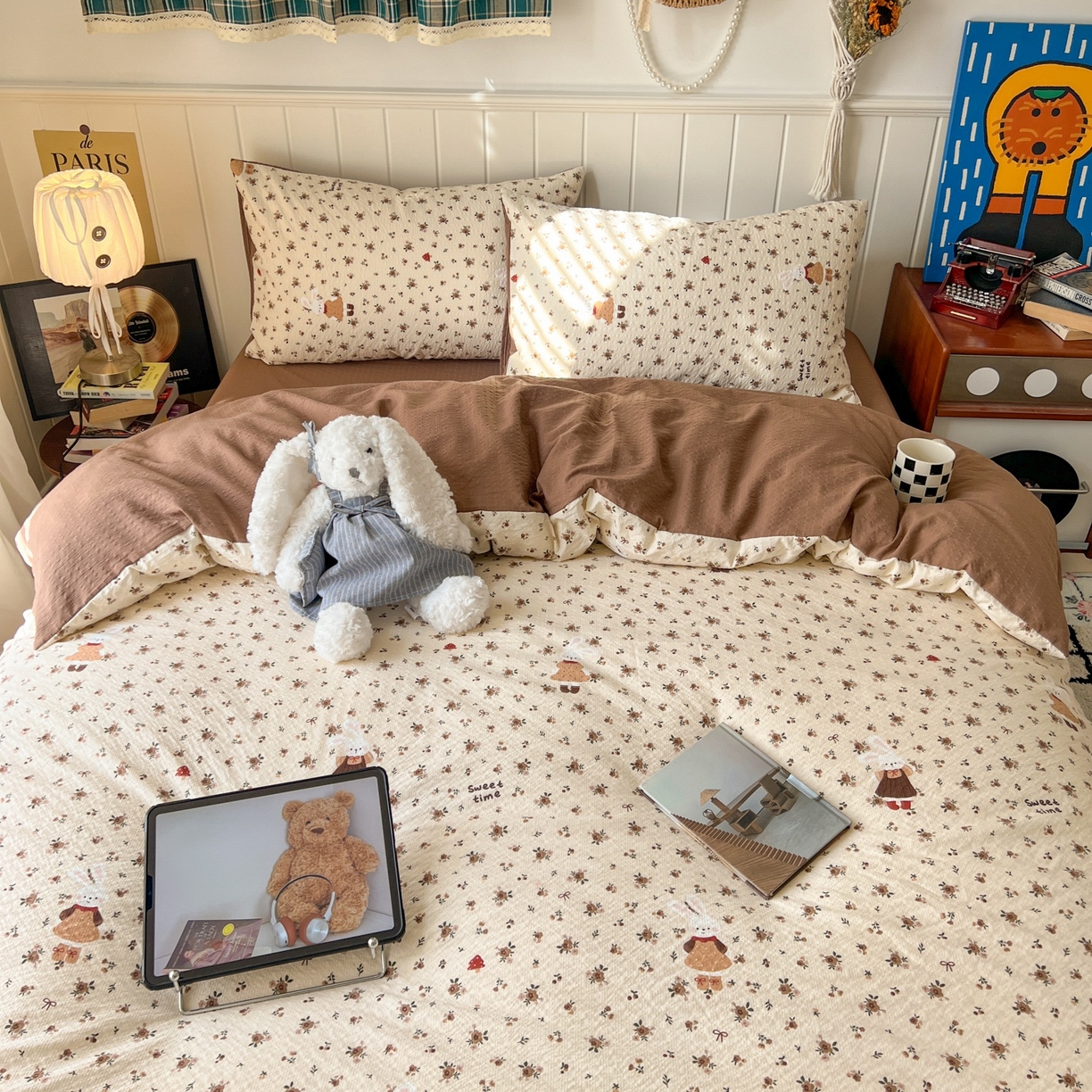 91家纺网 家纺一手货源 找家纺 水木坊 2026春夏新款高品质泡芙普通款四件套 田园兔