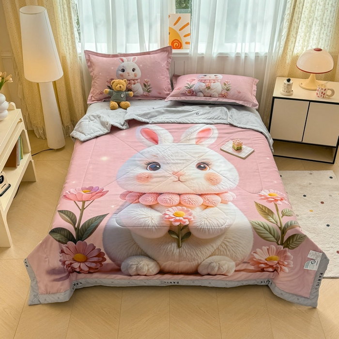 （总）宝薇 2026春夏新款7D卡通仿棉磨毛水洗棉夏被夏凉被空调被四件套