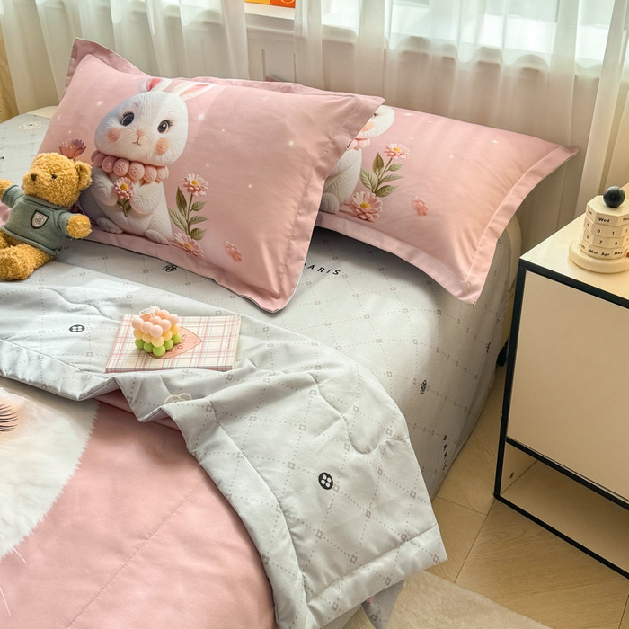 91家纺网 家纺一手货源 找家纺 （总）宝薇 2026春夏新款7D卡通仿棉磨毛水洗棉夏被夏凉被空调被四件套