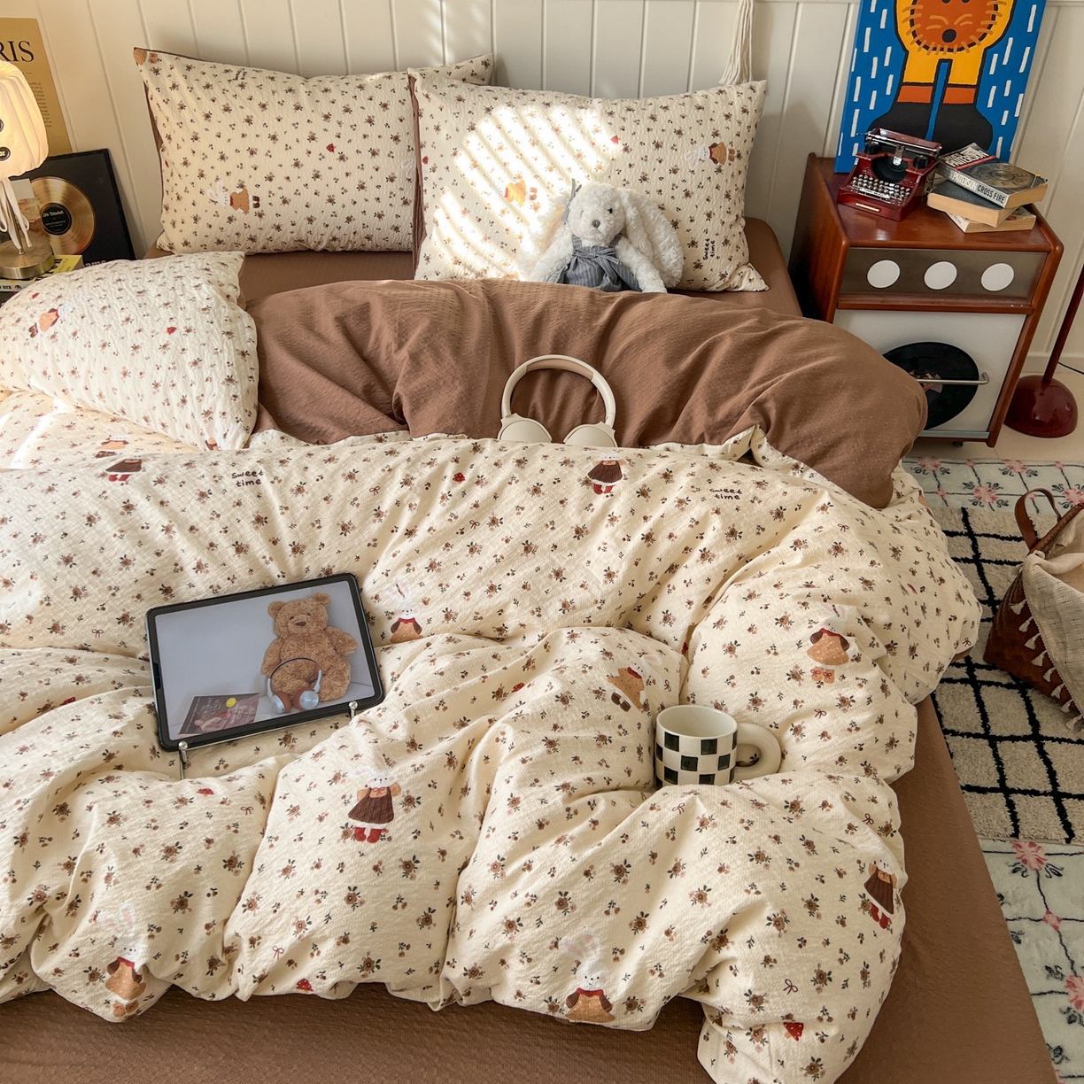 91家纺网 家纺一手货源 找家纺 水木坊 2026春夏新款高品质泡芙普通款四件套 田园兔