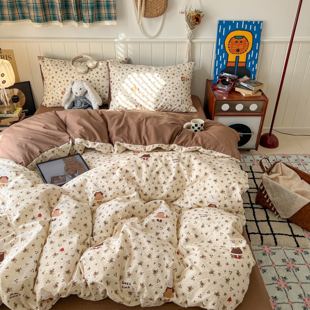 91家纺网 家纺一手货源 找家纺 水木坊 2026春夏新款高品质泡芙普通款四件套 田园兔