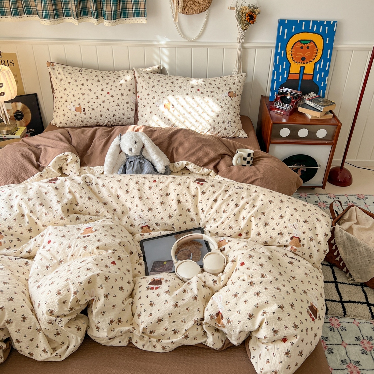 91家纺网 家纺一手货源 找家纺 水木坊 2026春夏新款高品质泡芙普通款四件套 田园兔