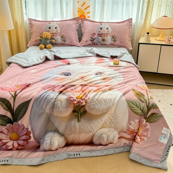 91家纺网 家纺一手货源 找家纺 （总）宝薇 2026春夏新款7D卡通仿棉磨毛水洗棉夏被夏凉被空调被四件套