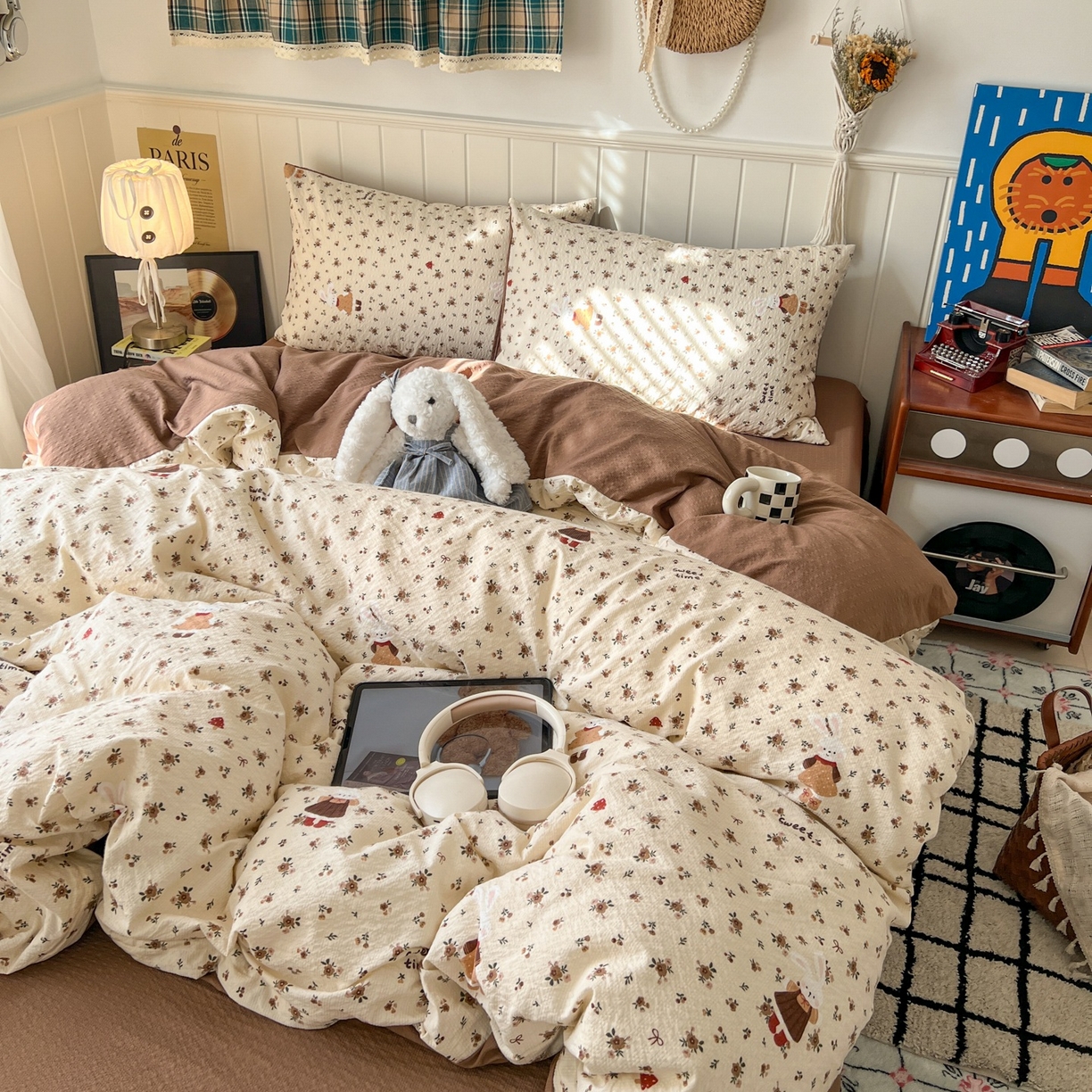 91家纺网 家纺一手货源 找家纺 水木坊 2026春夏新款高品质泡芙普通款四件套 田园兔