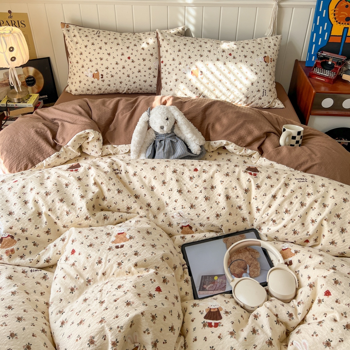 91家纺网 家纺一手货源 找家纺 水木坊 2026春夏新款高品质泡芙普通款四件套 田园兔