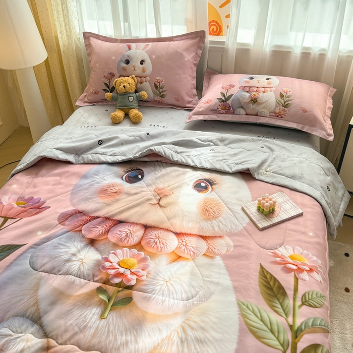 91家纺网 家纺一手货源 找家纺 （总）宝薇 2026春夏新款7D卡通仿棉磨毛水洗棉夏被夏凉被空调被四件套