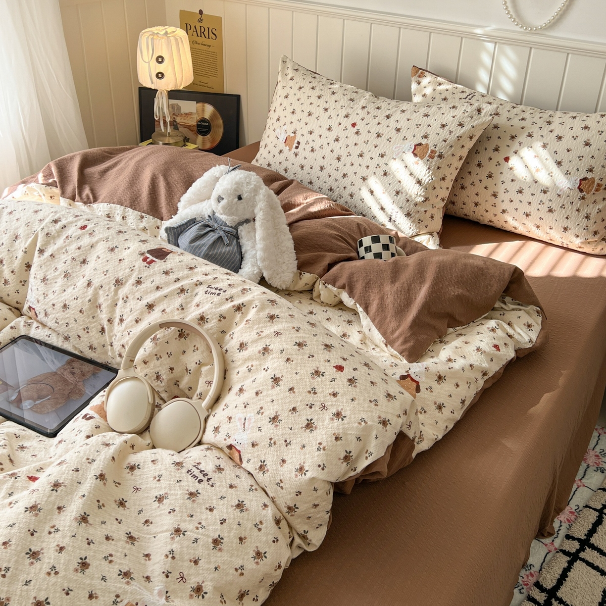 91家纺网 家纺一手货源 找家纺 水木坊 2026春夏新款高品质泡芙普通款四件套 田园兔