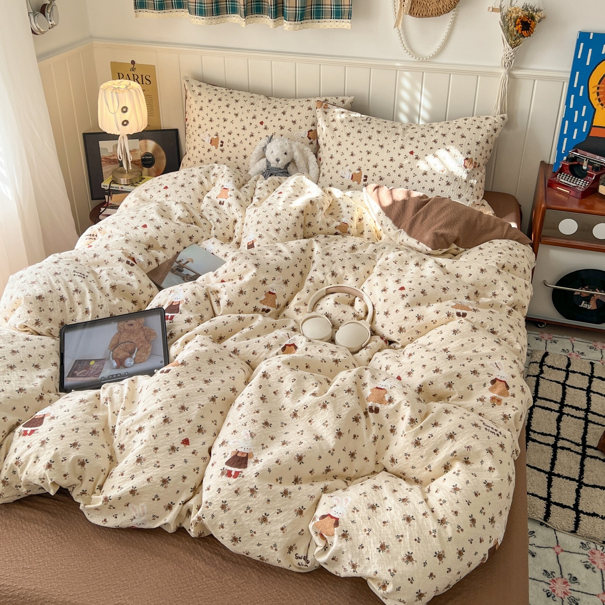 91家纺网 家纺一手货源 找家纺 水木坊 2026春夏新款高品质泡芙普通款四件套 田园兔