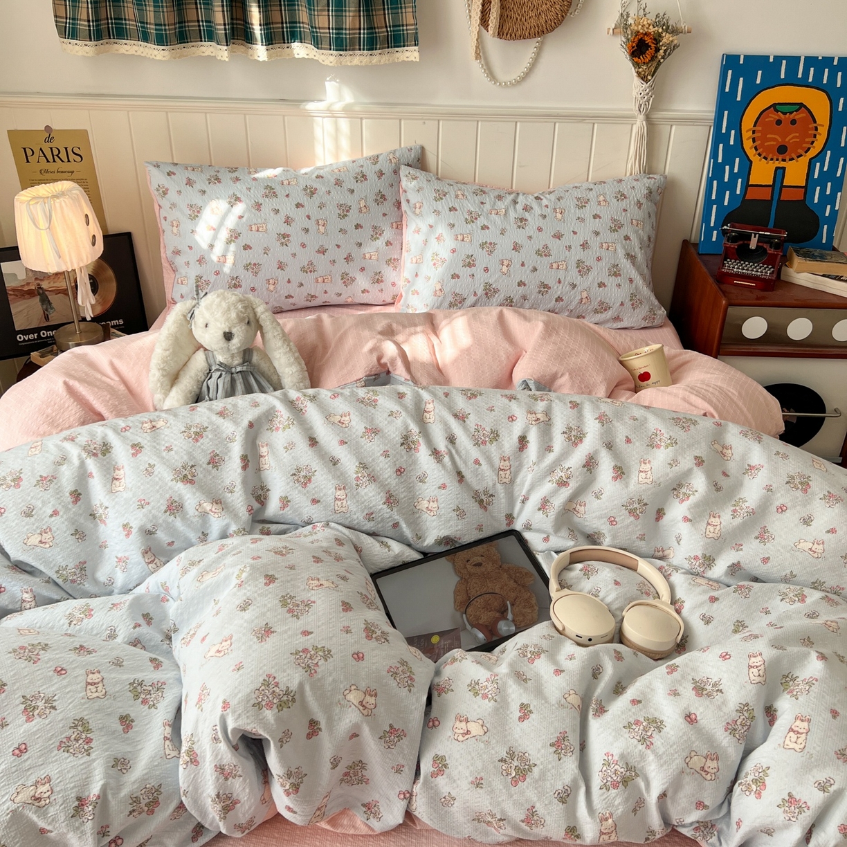 水木坊 2026春夏新款高品质泡芙普通款四件套 萌兔岛屿