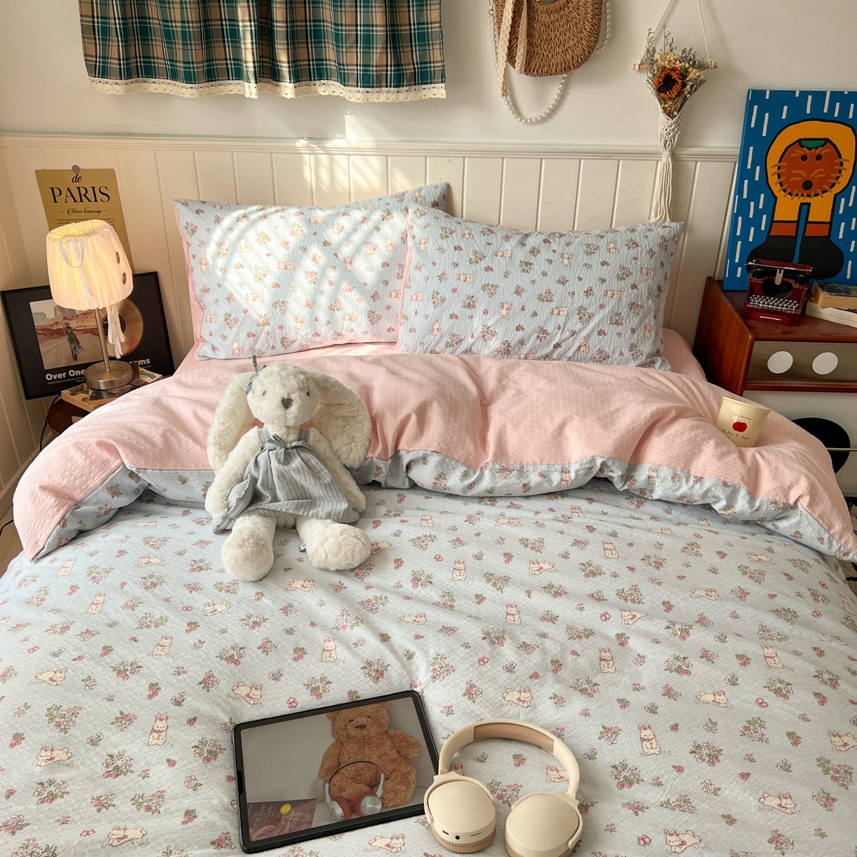 91家纺网 家纺一手货源 找家纺 水木坊 2026春夏新款高品质泡芙普通款四件套 萌兔岛屿