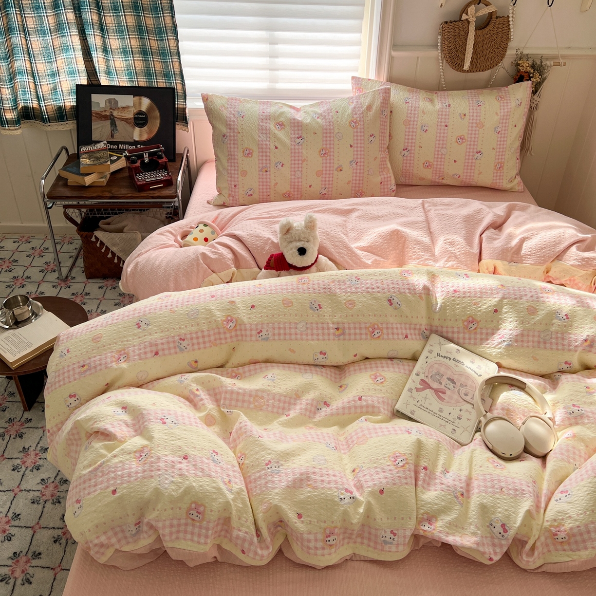 91家纺网 家纺一手货源 找家纺 水木坊 2026春夏新款高品质泡芙普通款四件套 黄粉萌团