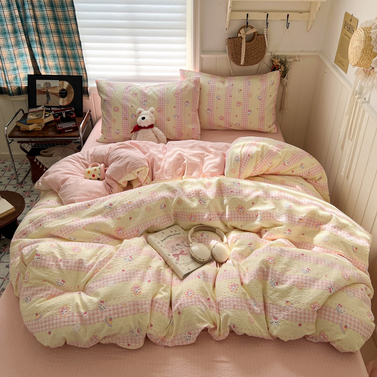 91家纺网 家纺一手货源 找家纺 水木坊 2026春夏新款高品质泡芙普通款四件套 黄粉萌团