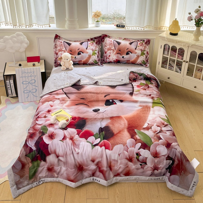 91家纺网 家纺一手货源 找家纺 （总）宝薇 2026春夏新款7D卡通仿棉磨毛水洗棉夏被夏凉被空调被四件套