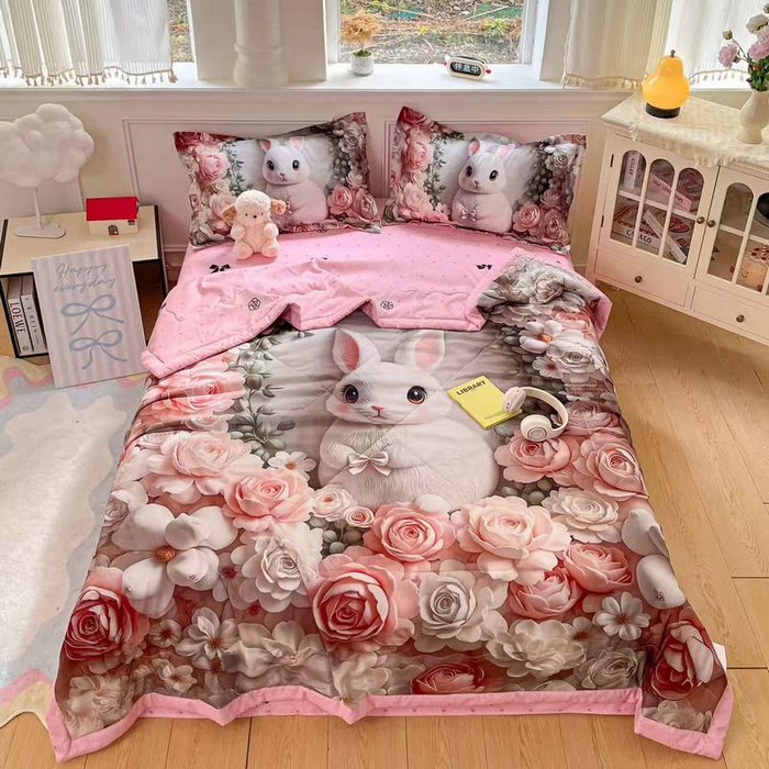 91家纺网 家纺一手货源 找家纺 （总）宝薇 2026春夏新款7D卡通仿棉磨毛水洗棉夏被夏凉被空调被四件套