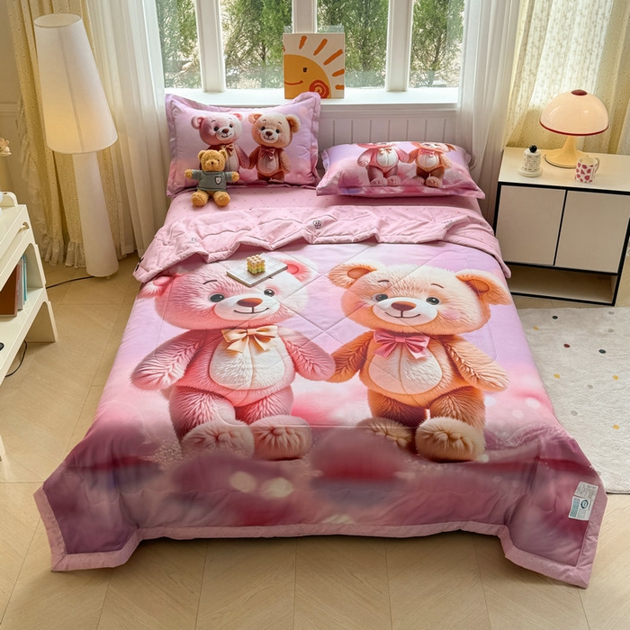 91家纺网 家纺一手货源 找家纺 （总）宝薇 2026春夏新款7D卡通仿棉磨毛水洗棉夏被夏凉被空调被四件套