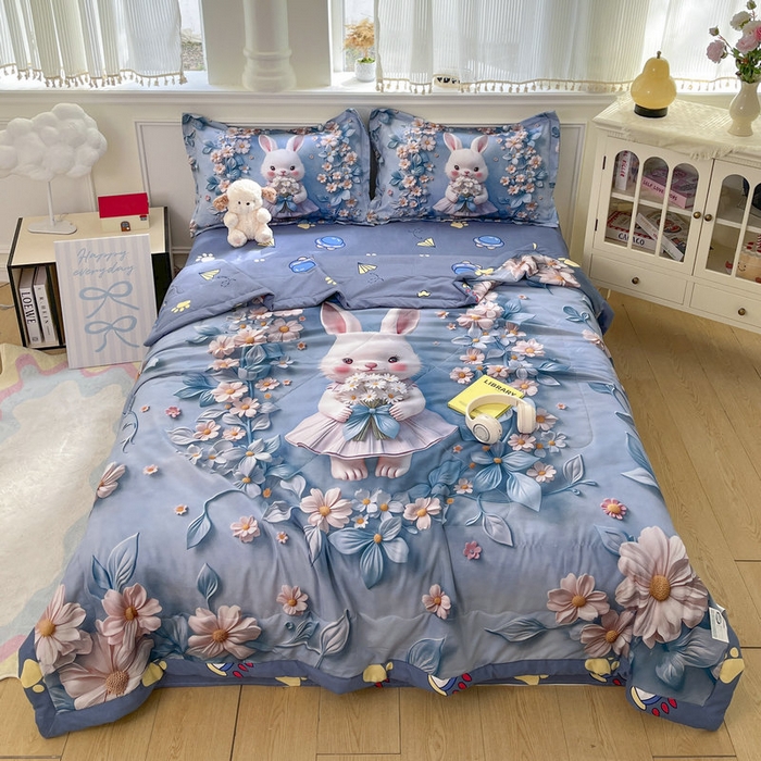 91家纺网 家纺一手货源 找家纺 （总）宝薇 2026春夏新款7D卡通仿棉磨毛水洗棉夏被夏凉被空调被四件套