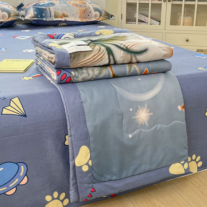 91家纺网 家纺一手货源 找家纺 宝薇 2026春夏新款7D卡通仿棉磨毛水洗棉夏被夏凉被空调被四件套 繁星