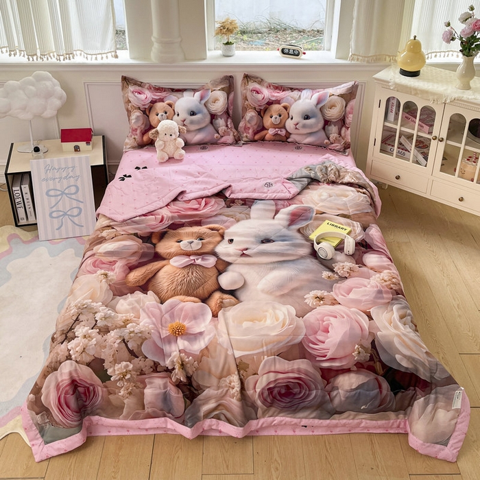 宝薇 2026春夏新款7D卡通仿棉磨毛水洗棉夏被夏凉被空调被四件套 欢乐时光