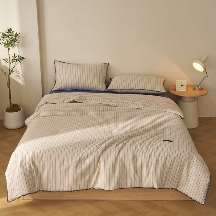 91家纺网 家纺一手货源 找家纺 （总）暖阳 2026新款无印风色织全棉贝壳绣棉花夏被夏凉被空调被