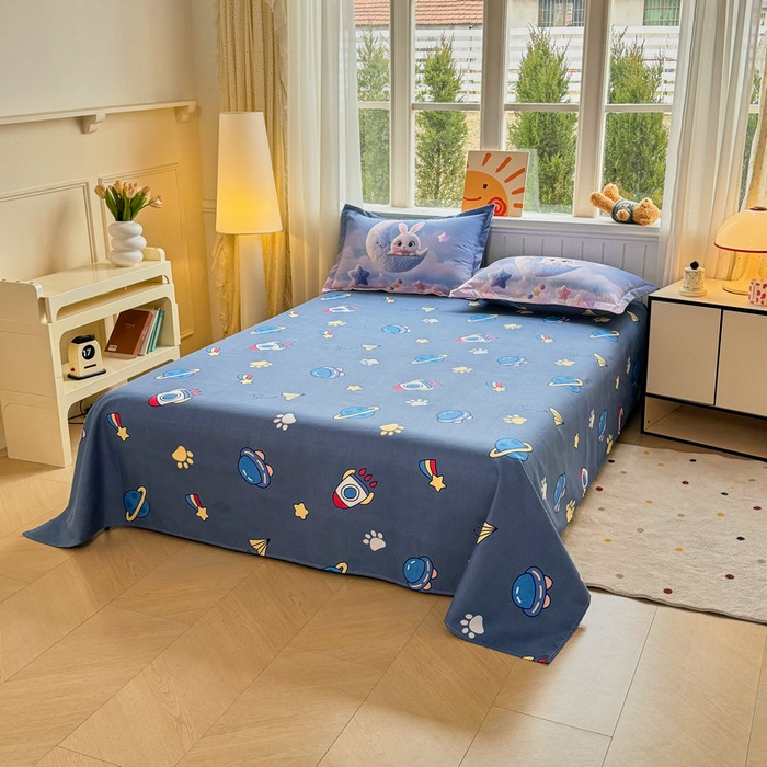 91家纺网 家纺一手货源 找家纺 宝薇 2026春夏新款7D卡通仿棉磨毛水洗棉夏被夏凉被空调被四件套 月亮兔