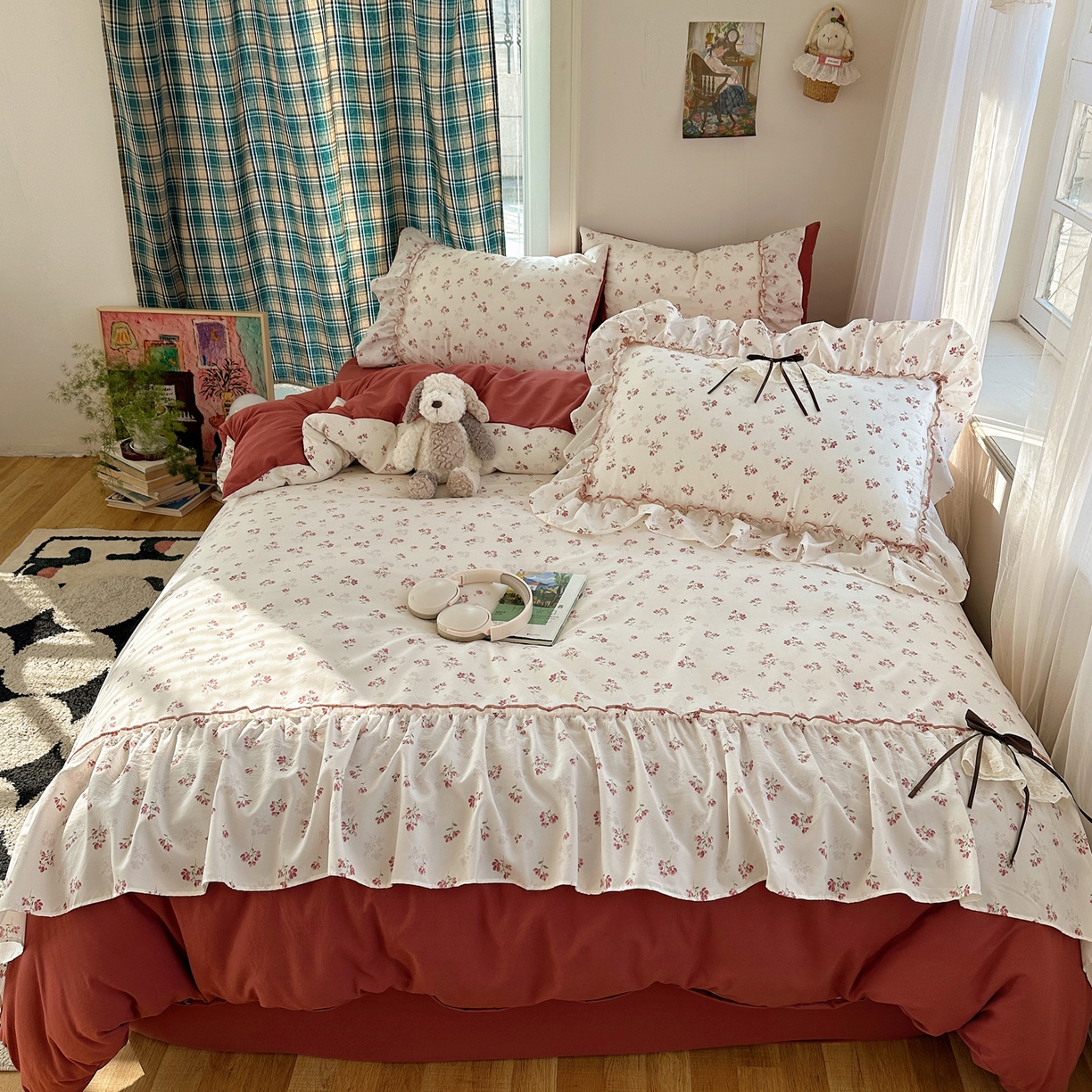 91家纺网 家纺一手货源 找家纺 凯洛奇 2026新款A类仿棉云朵棉蝴蝶结花边四件套（提供买家秀） 柔花轻语