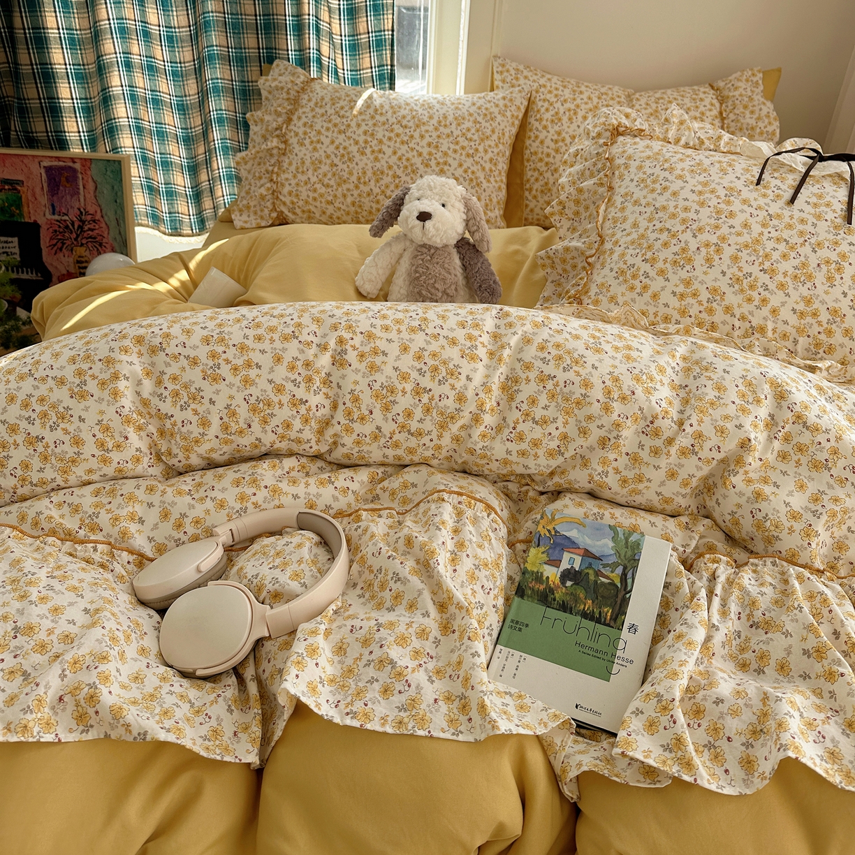 91家纺网 家纺一手货源 找家纺 凯洛奇 2026新款A类仿棉云朵棉蝴蝶结花边四件套（提供买家秀） 金盏花信