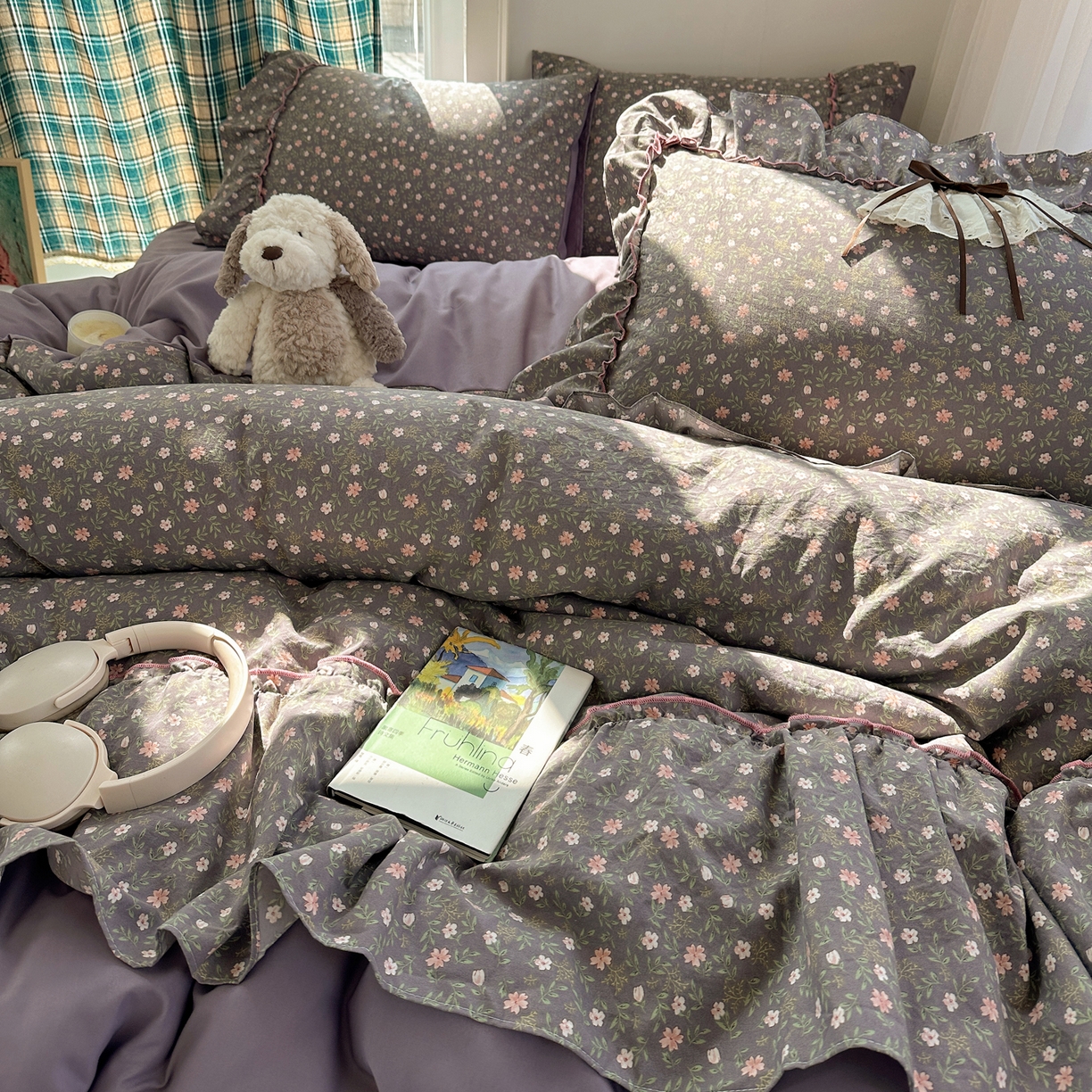 凯洛奇 2026新款A类仿棉云朵棉蝴蝶结花边四件套（提供买家秀） 绿野花影