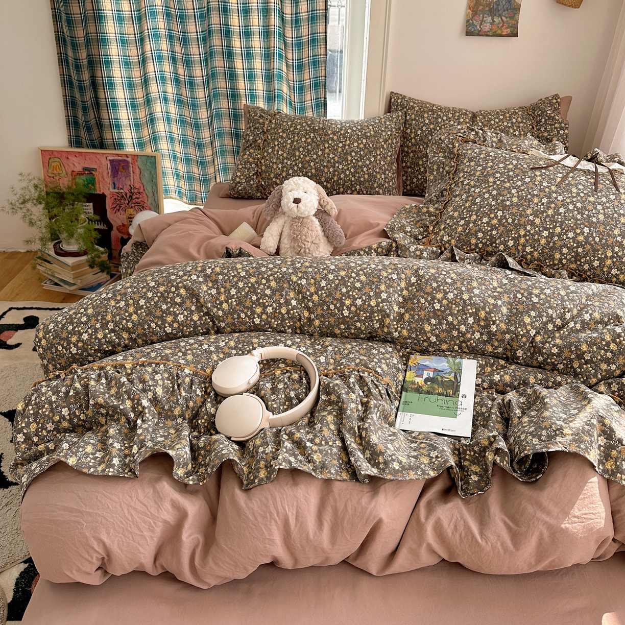 91家纺网 家纺一手货源 找家纺 凯洛奇 2026新款A类仿棉云朵棉蝴蝶结花边四件套（提供买家秀） 蜜茶花事