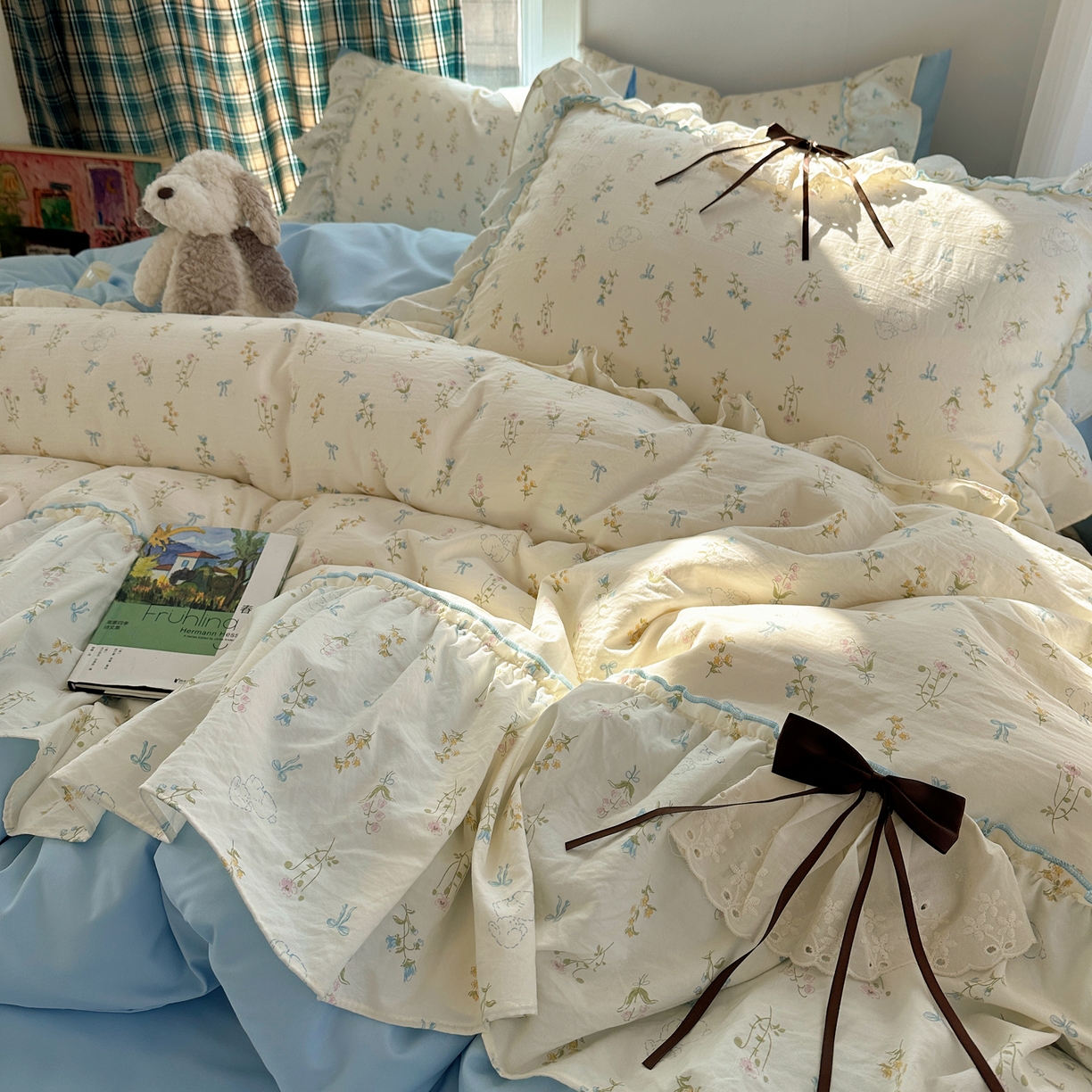 凯洛奇 2026新款A类仿棉云朵棉蝴蝶结花边四件套（提供买家秀） 浅蓝甜梦