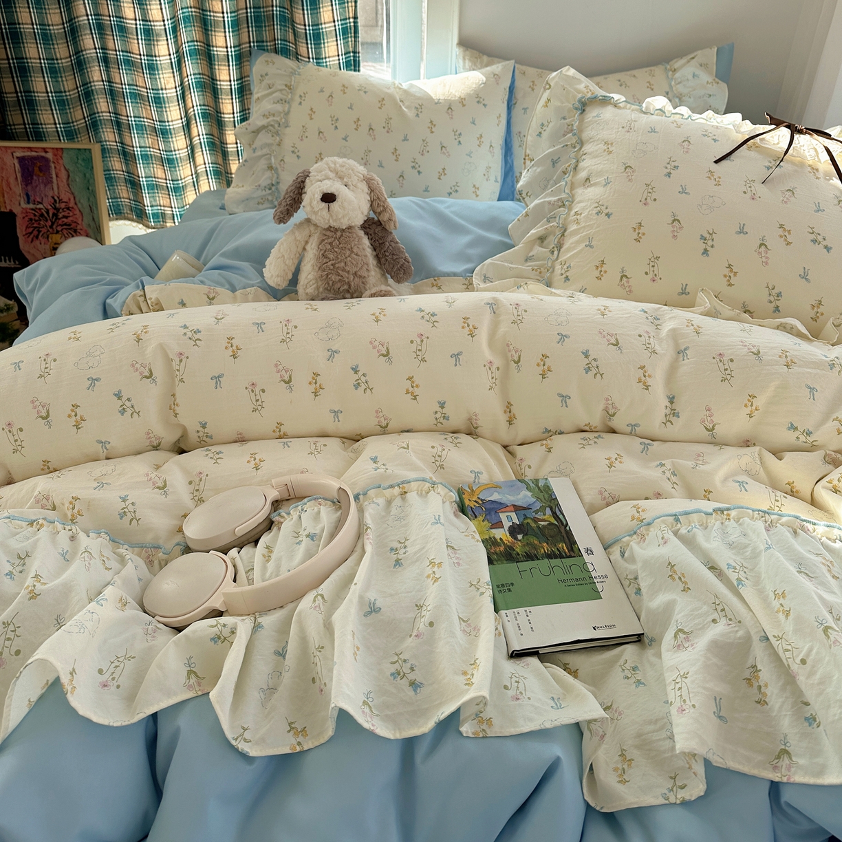 91家纺网 家纺一手货源 找家纺 凯洛奇 2026新款A类仿棉云朵棉蝴蝶结花边四件套（提供买家秀） 浅蓝甜梦