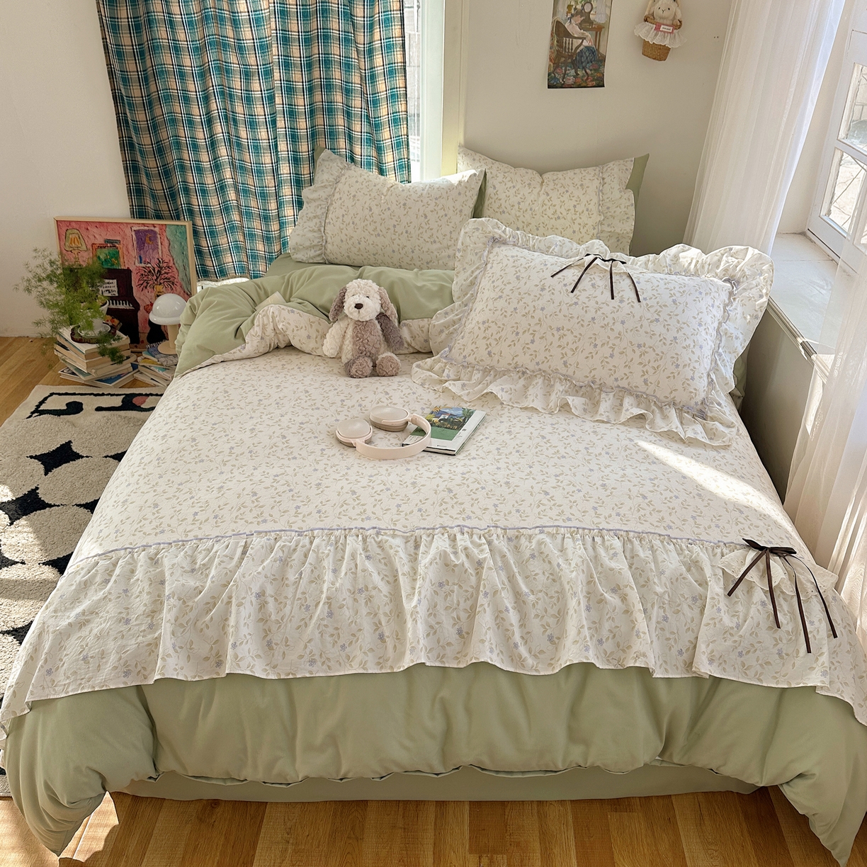 91家纺网 家纺一手货源 找家纺 凯洛奇 2026新款A类仿棉云朵棉蝴蝶结花边四件套（提供买家秀） 青野紫菀