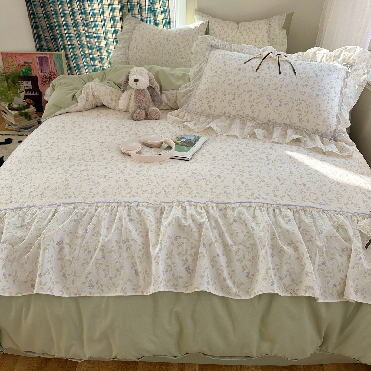 91家纺网 家纺一手货源 找家纺 凯洛奇 2026新款A类仿棉云朵棉蝴蝶结花边四件套（提供买家秀） 青野紫菀