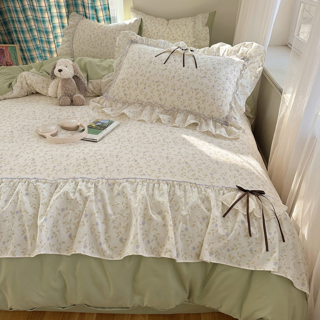 91家纺网 家纺一手货源 找家纺 凯洛奇 2026新款A类仿棉云朵棉蝴蝶结花边四件套（提供买家秀） 青野紫菀