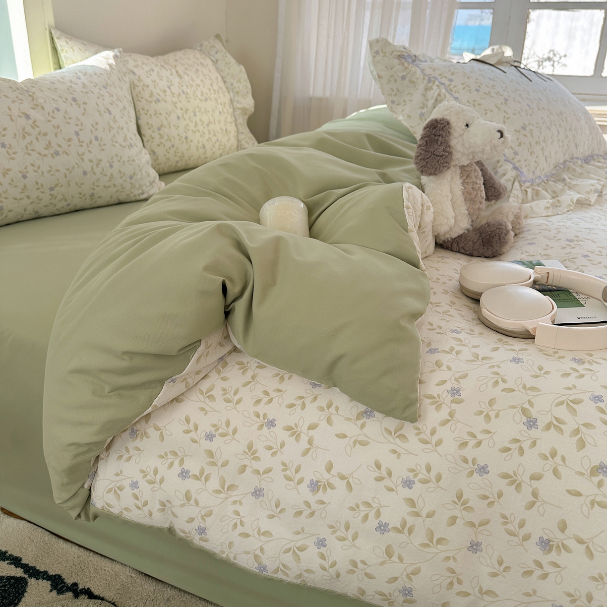 91家纺网 家纺一手货源 找家纺 凯洛奇 2026新款A类仿棉云朵棉蝴蝶结花边四件套（提供买家秀） 青野紫菀