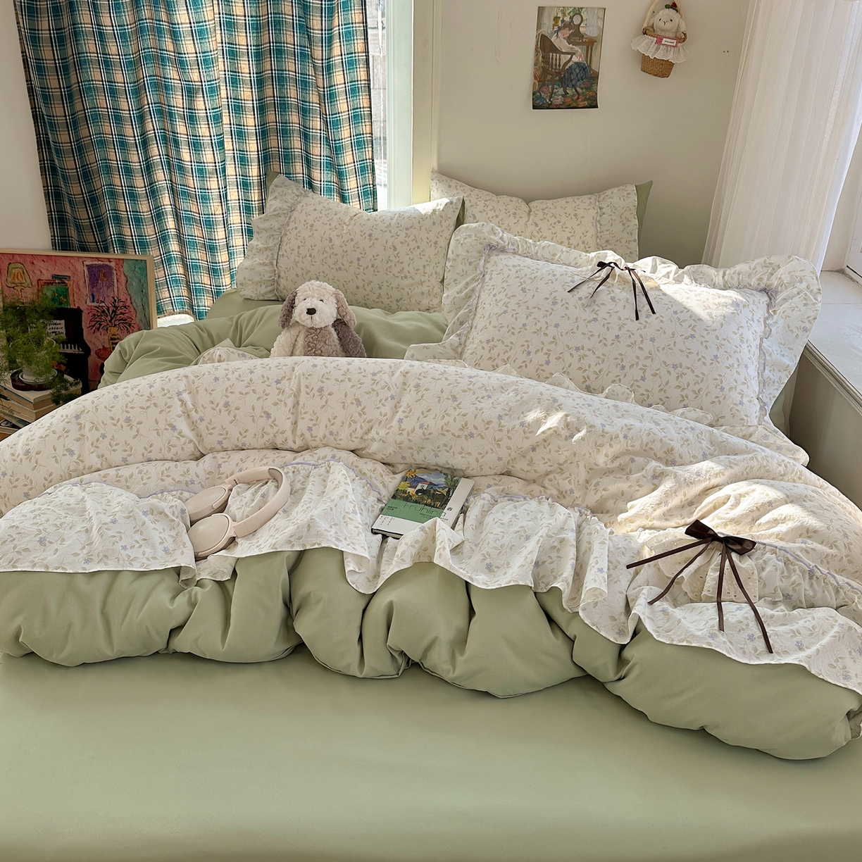 91家纺网 家纺一手货源 找家纺 凯洛奇 2026新款A类仿棉云朵棉蝴蝶结花边四件套（提供买家秀） 青野紫菀