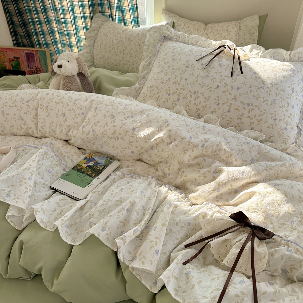 凯洛奇 2026新款A类仿棉云朵棉蝴蝶结花边四件套（提供买家秀） 青野紫菀