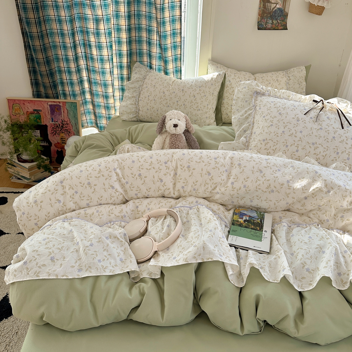 91家纺网 家纺一手货源 找家纺 凯洛奇 2026新款A类仿棉云朵棉蝴蝶结花边四件套（提供买家秀） 青野紫菀