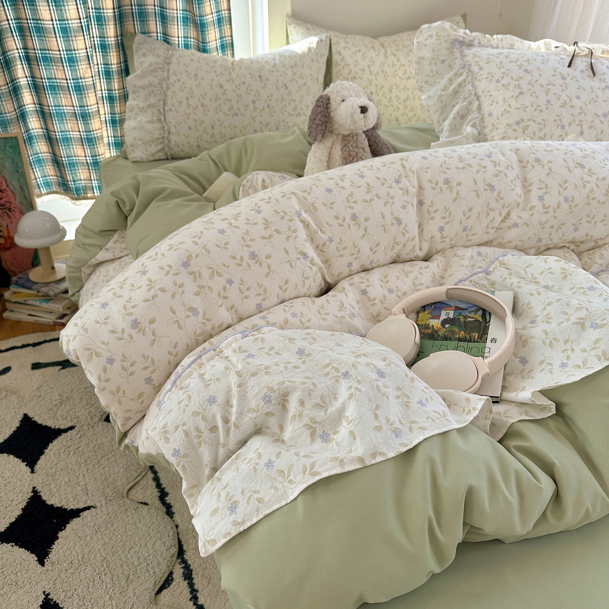 91家纺网 家纺一手货源 找家纺 凯洛奇 2026新款A类仿棉云朵棉蝴蝶结花边四件套（提供买家秀） 青野紫菀