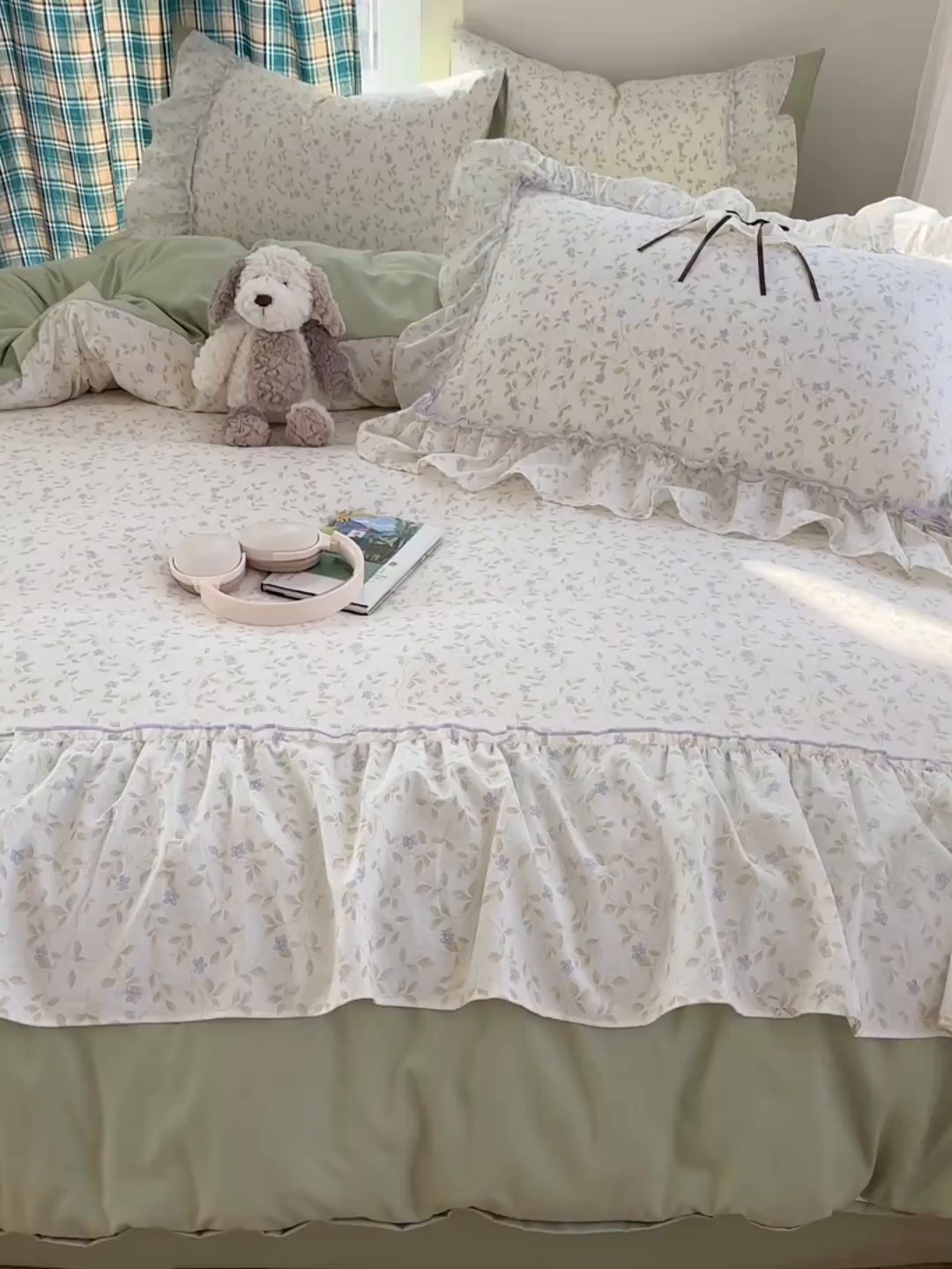 91家纺网 家纺一手货源 找家纺 凯洛奇 2026新款A类仿棉云朵棉蝴蝶结花边四件套（提供买家秀） 青野紫菀