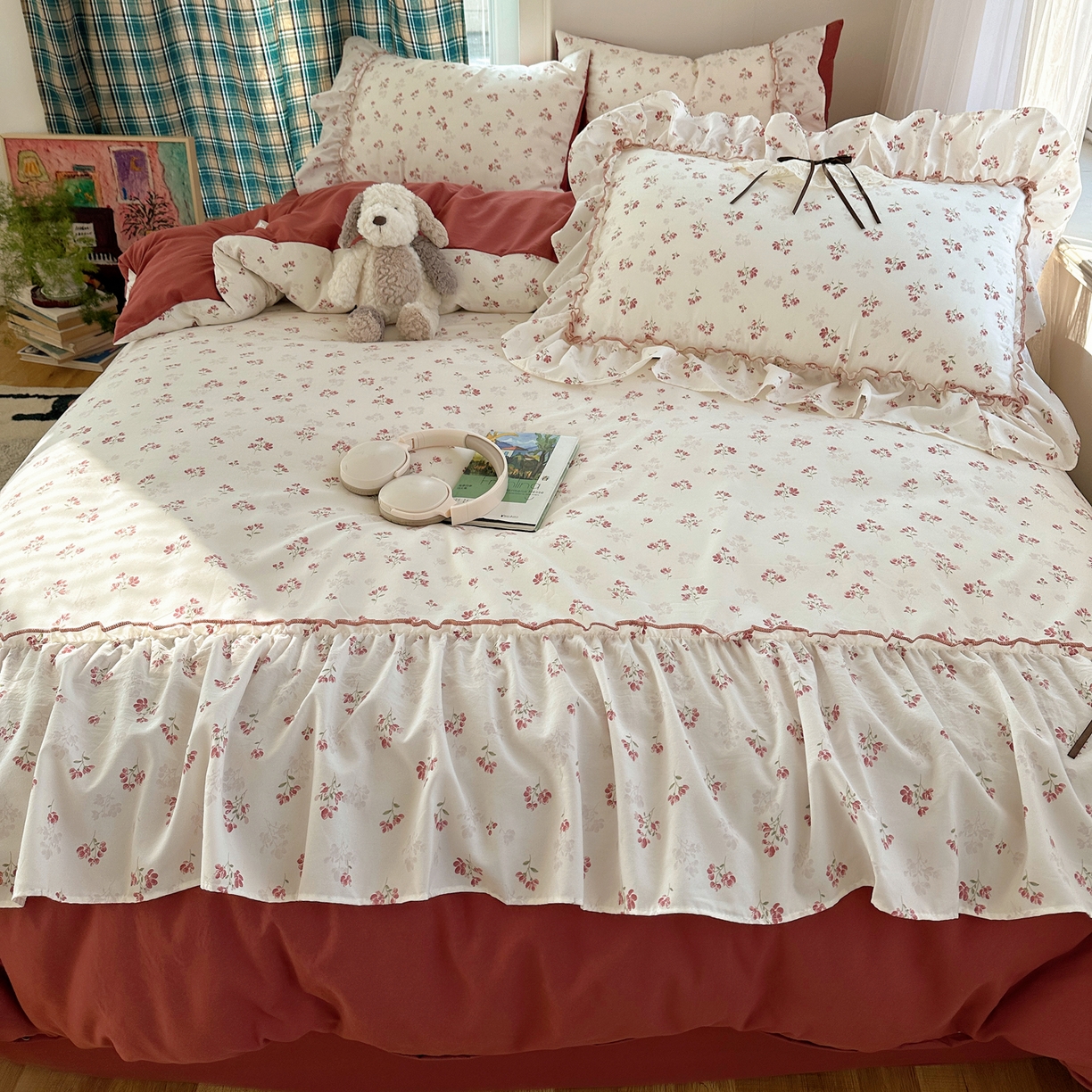 91家纺网 家纺一手货源 找家纺 凯洛奇 2026新款A类仿棉云朵棉蝴蝶结花边四件套（提供买家秀） 柔花轻语