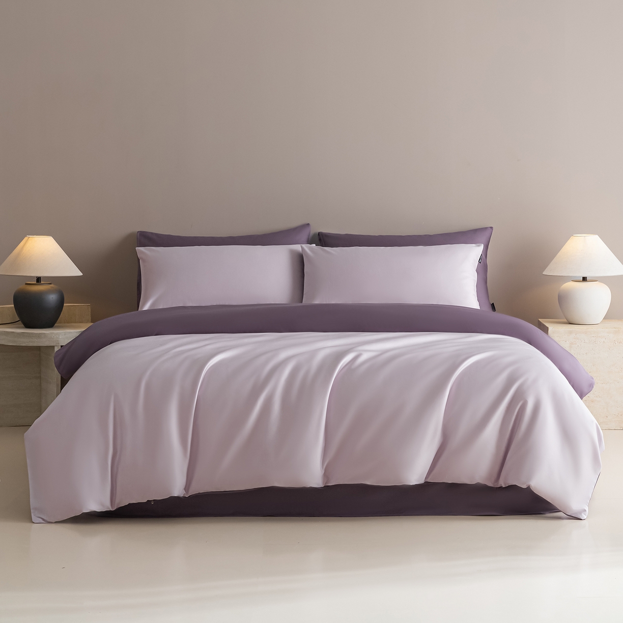 卧趣家纺 2026新款A类轻奢双拼100Pro高支贡缎长绒棉全棉纯棉四件套 玫瑰紫+香芋紫